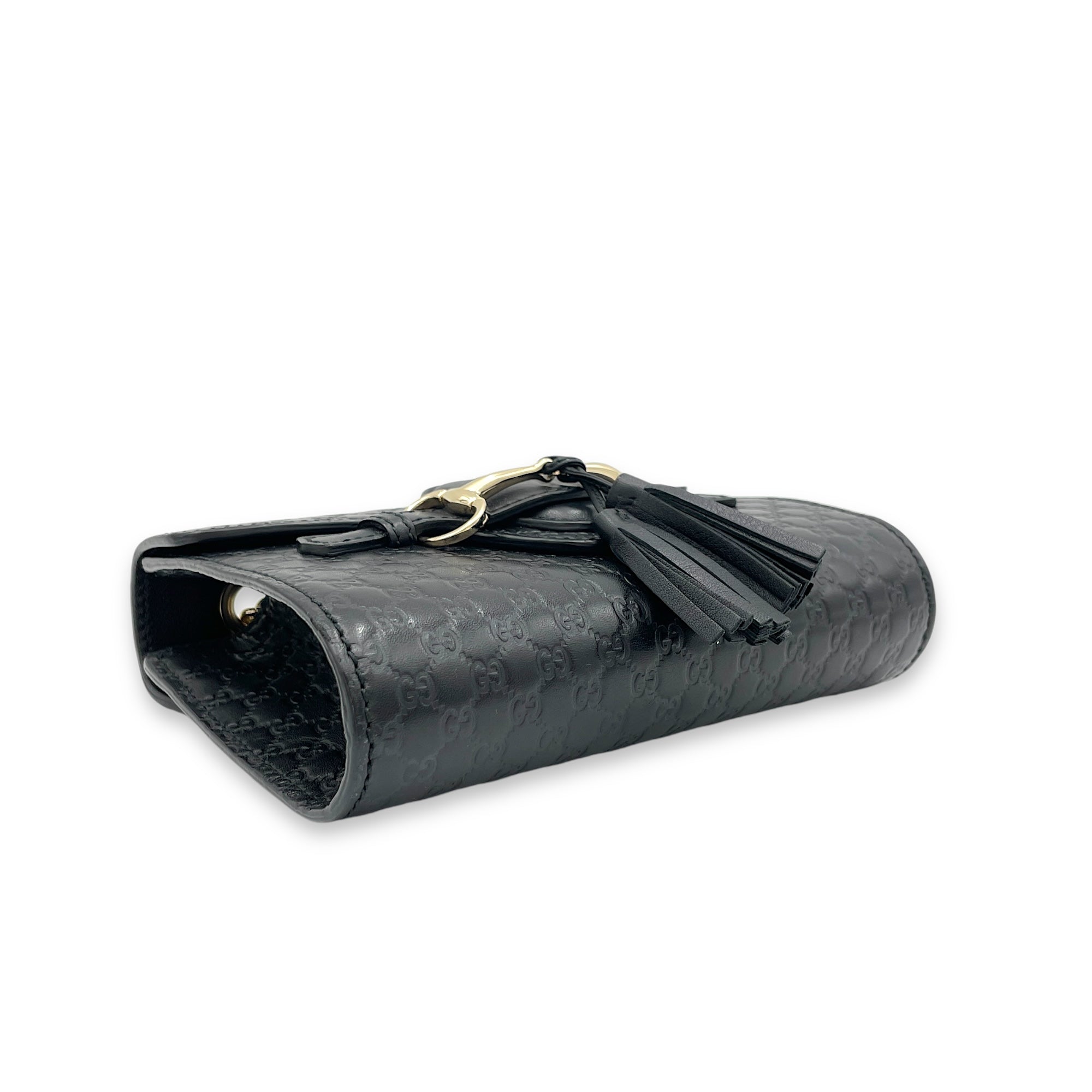 Microguccissima Mini Emily Black Crossbody Bag in Calfskin, Gold hardware