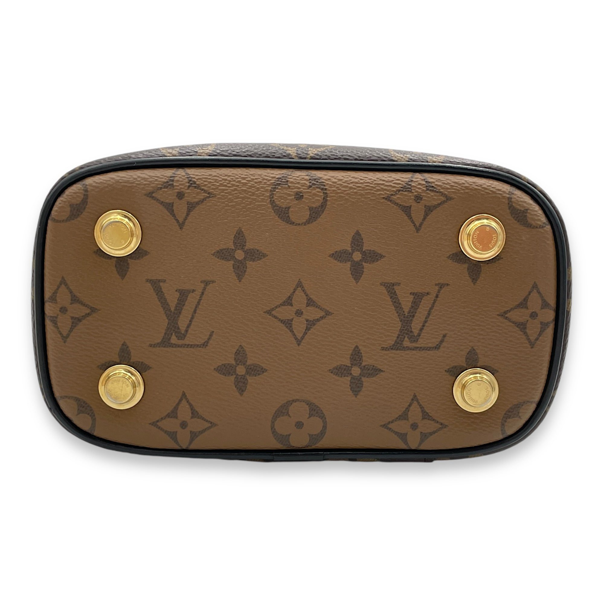 Reverse Vanity PM Brown Top Handle Bag in Monogram Coated Canvas, Gold hardware