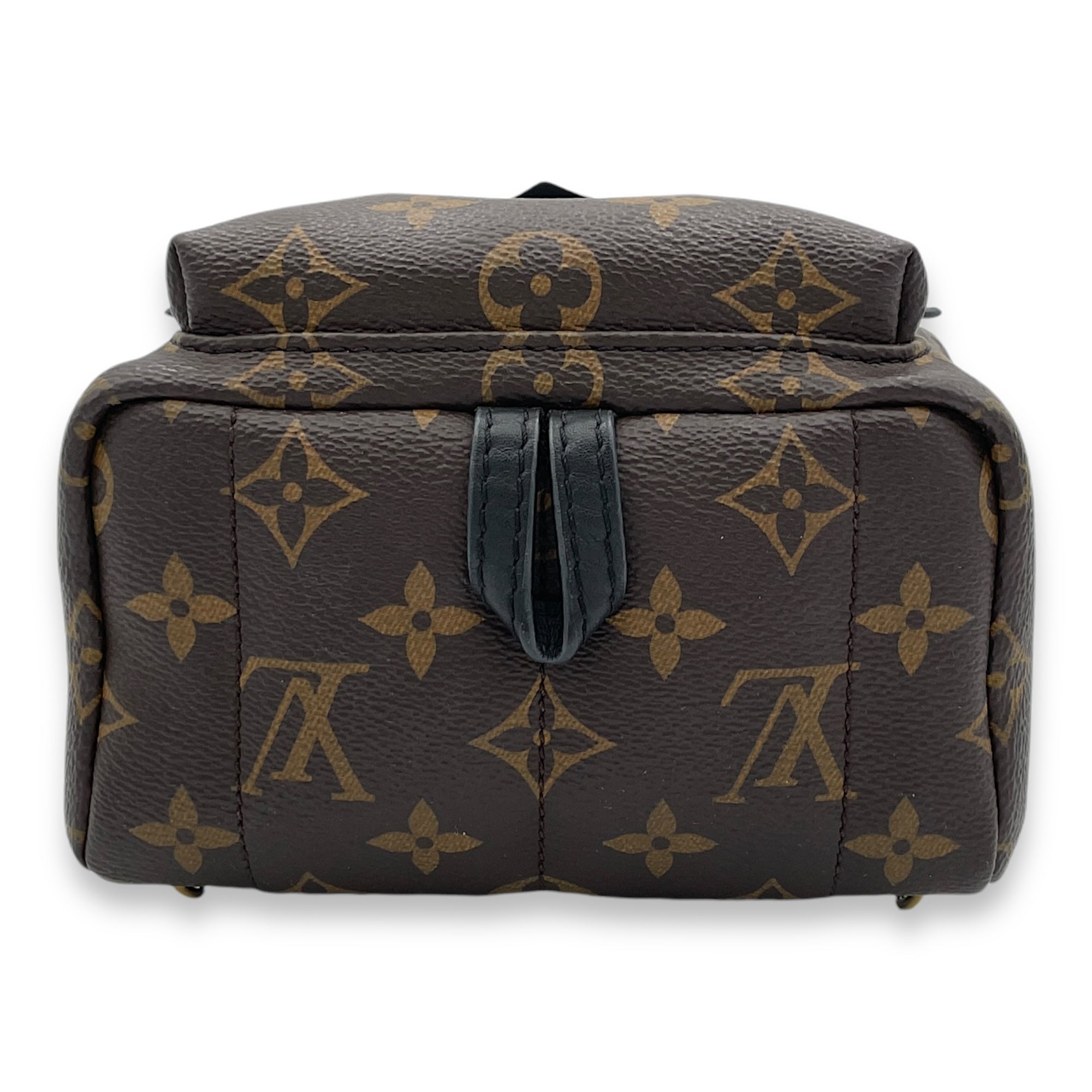 Palm Springs Mini Brown Top Handle Bag in Monogram Coated Canvas, Gold hardware