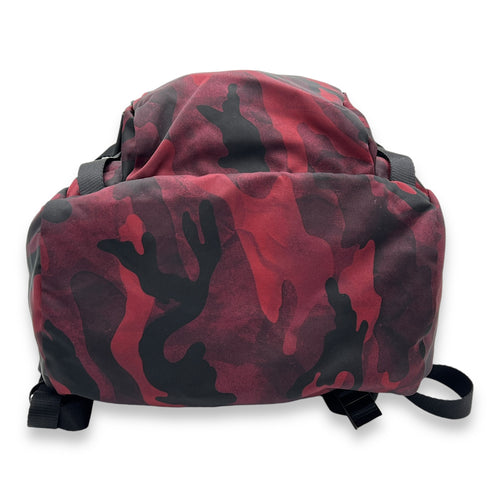 Camouflage Backpack Red in Nylon, Gunmetal hardware