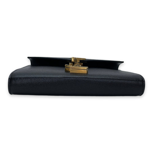 Cassandra Black Wallet On Chain in Calfskin, Gold hardware