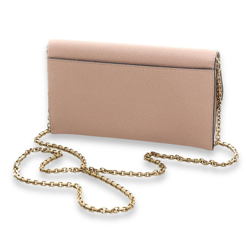 Saddle Beige Wallet On Chain in Calfskin, Gold hardware