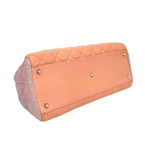 Cannage Top Handle Bag Medium Pink in Lambskin, Silver hardware