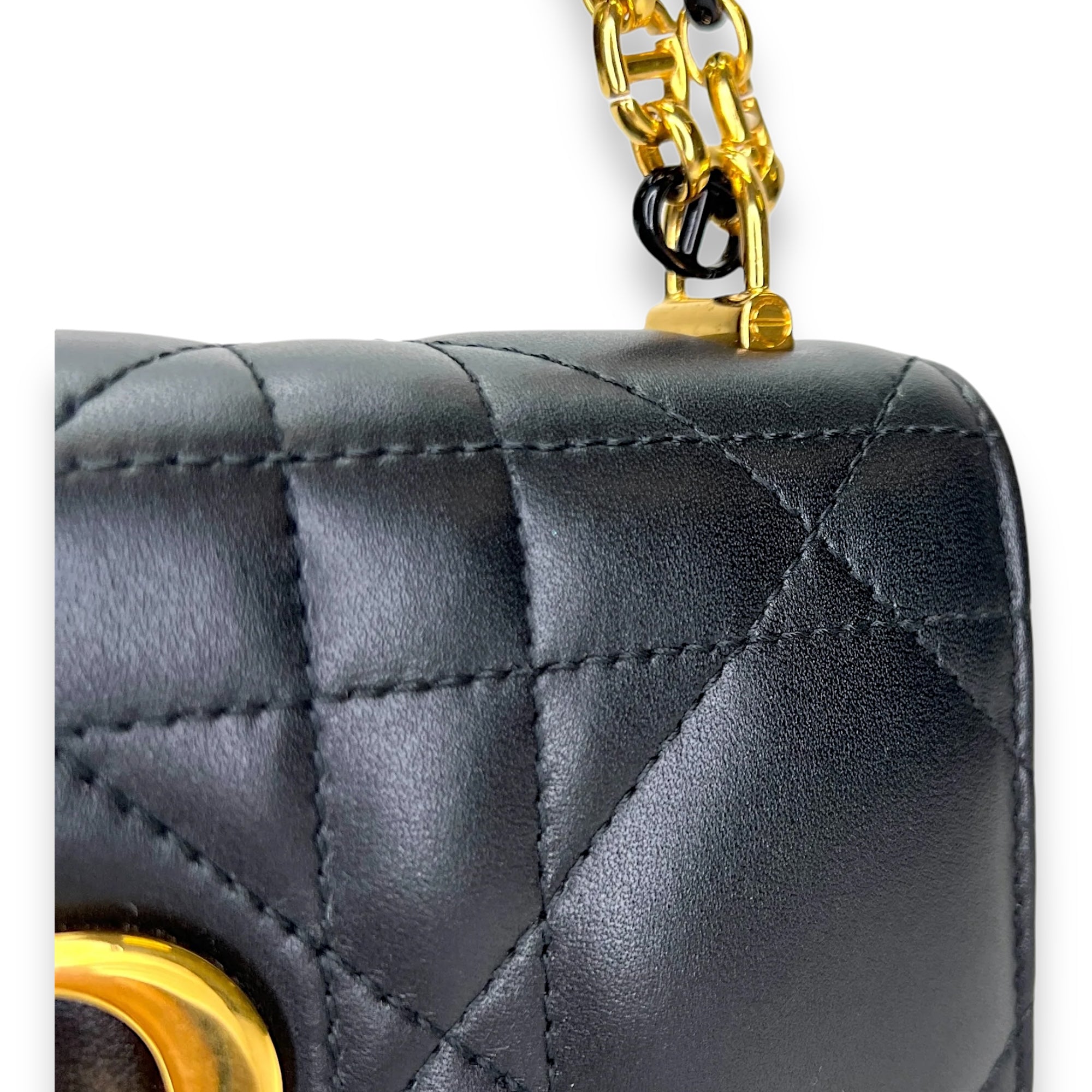 Miss Caro Black Crossbody Bag in Calfskin, Gold hardware