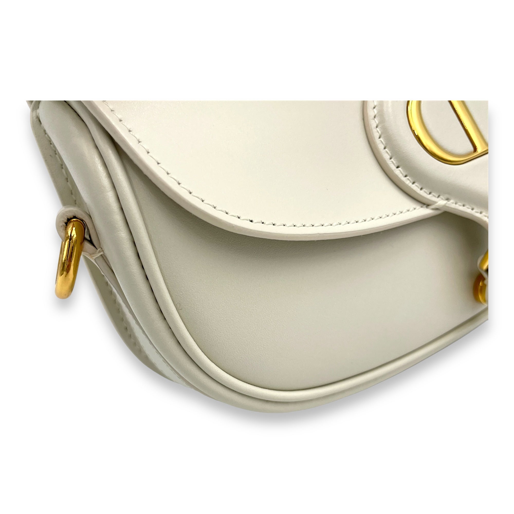 Bobby East West White Crossbody Bag in Calfskin, Gold hardware