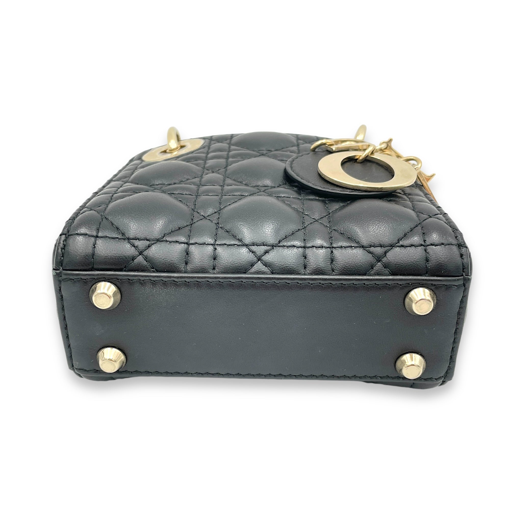 Lady Dior Micro Top handle bag in Lambskin, Gold Hardware