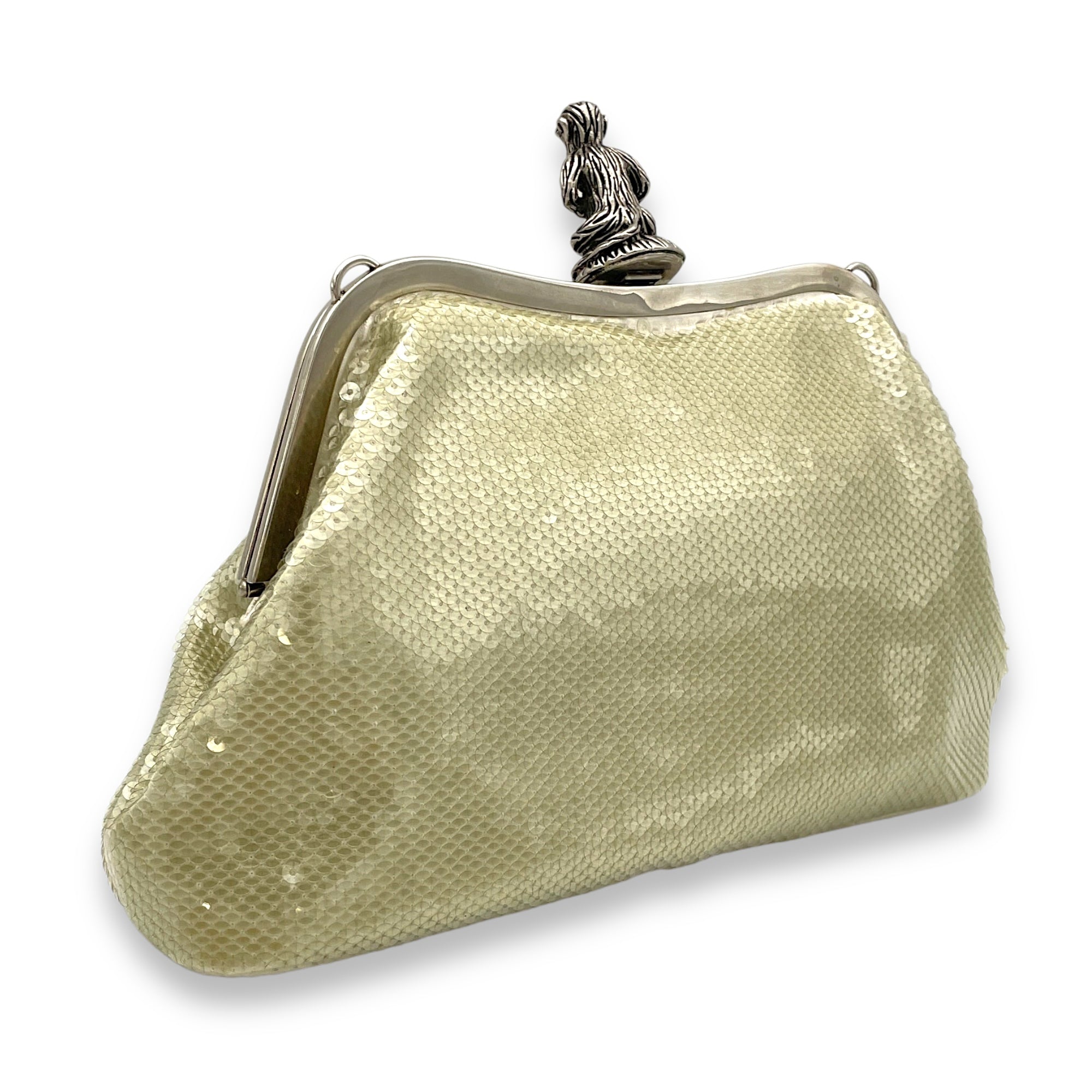 Monkey Closure  Clutch in Sequins, Silver Hardware