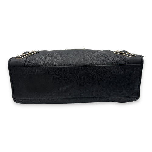 Metallic Edge City Top Handle Bag Black in Goat Leather, Silver hardware