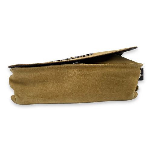 Anagram Shoulder Bag Beige in Suede Leather, Silver hardware