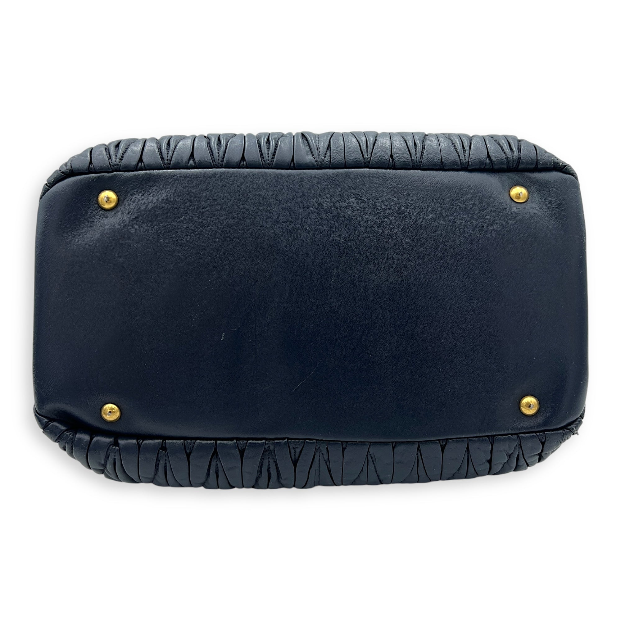 Matelassé Top Handle Bag Blue in Lambskin, Gold hardware