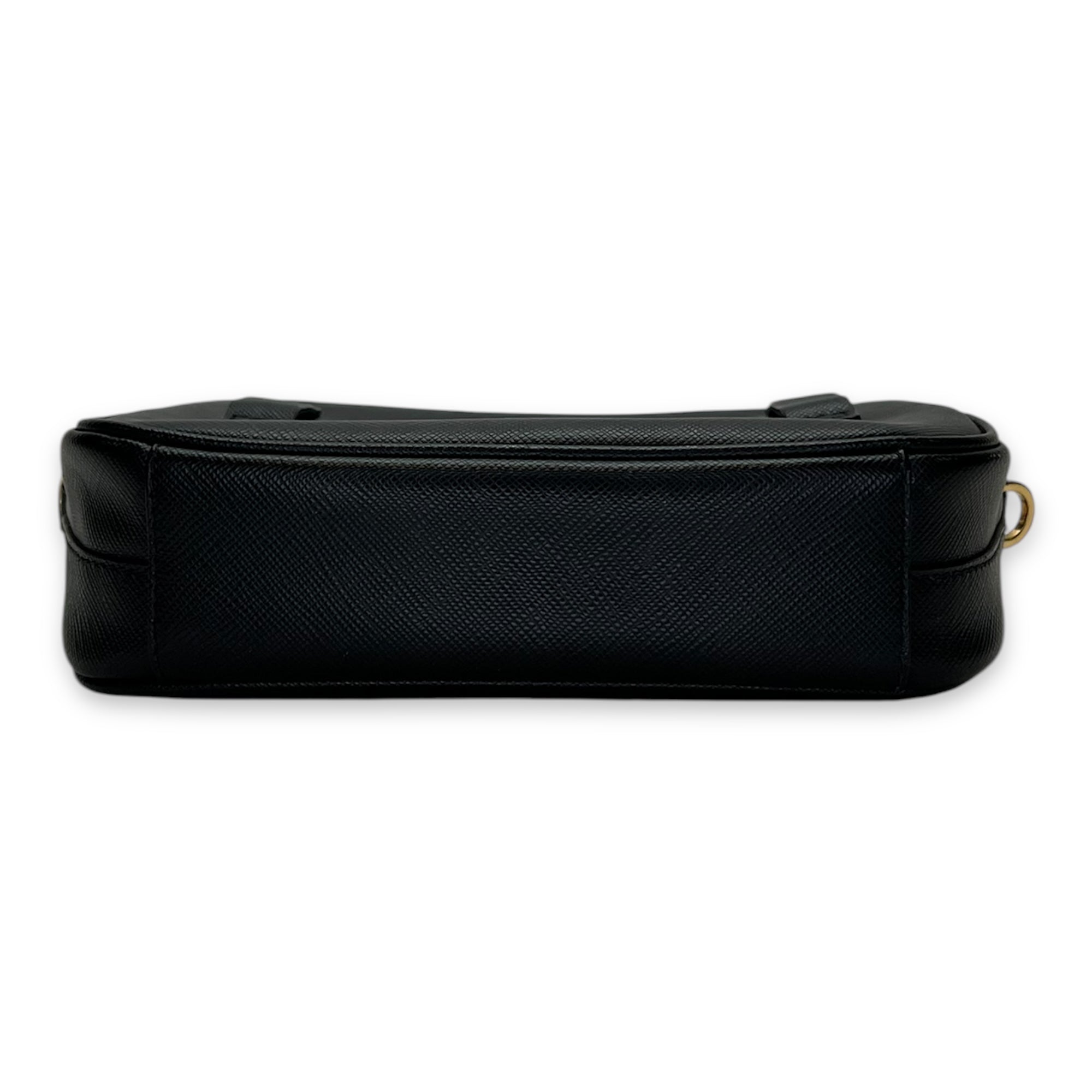 Camera Black Crossbody Bag in Saffiano Leather, Gold hardware