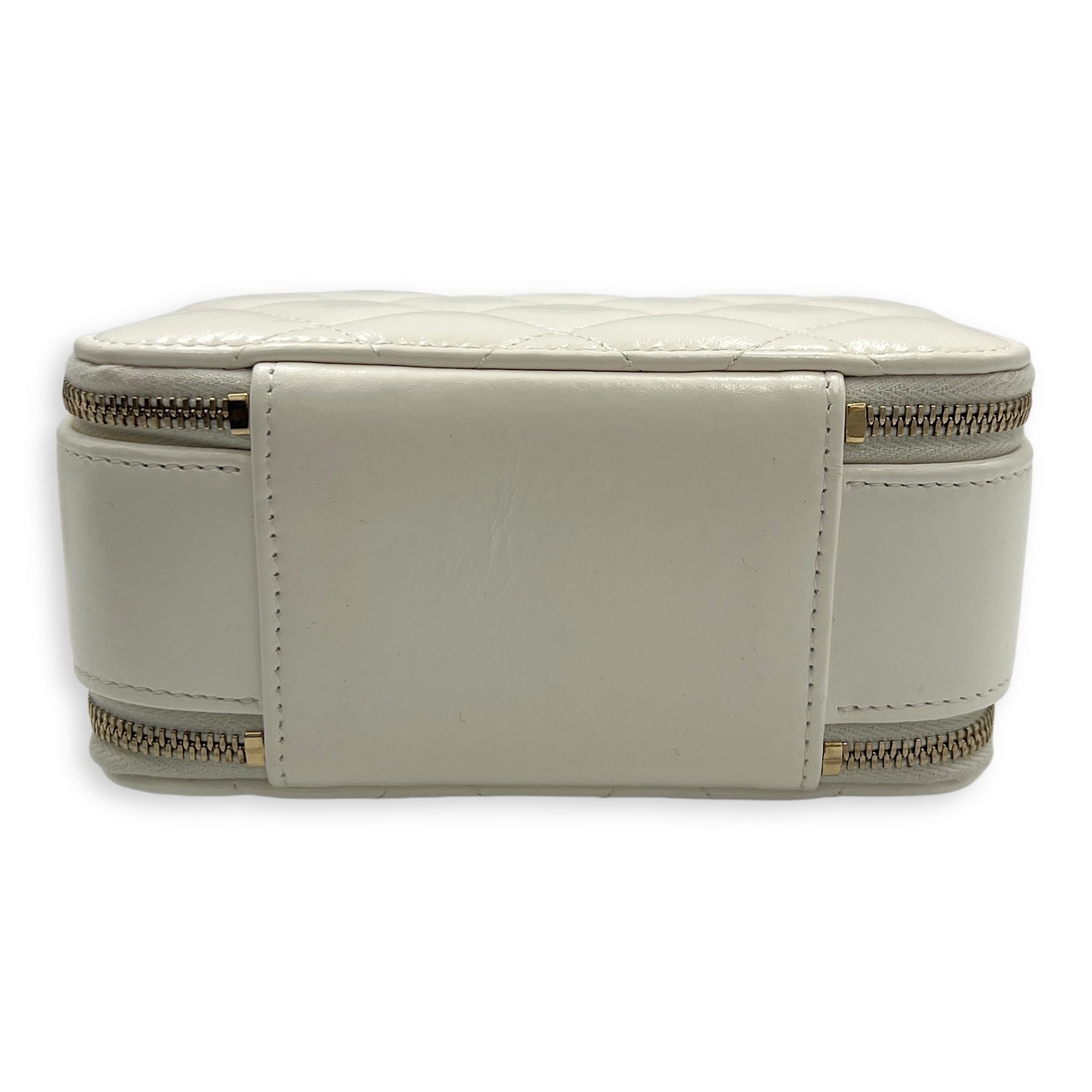 Vanity Top Handle Bag White in Calfskin, Gold hardware