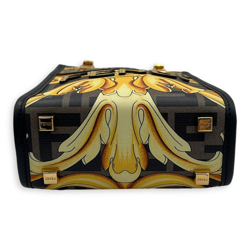 Fendace Sunshine Shopper Top Handle Bag Mini Printed FF in Calfskin, Gold hardware