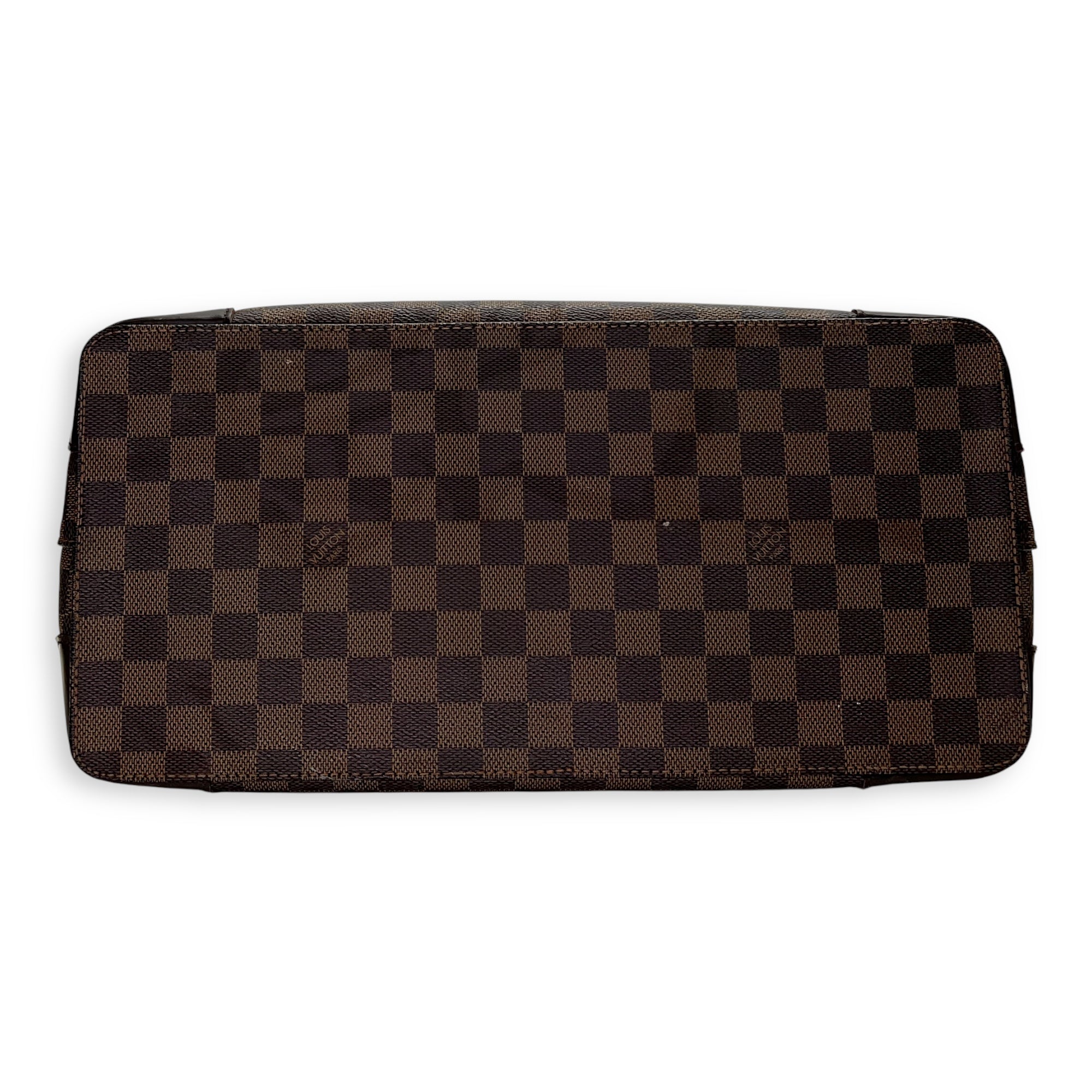 Hampstead MM Damier Ebene Top Handle Bag in Coated Canvas, Gold hardware