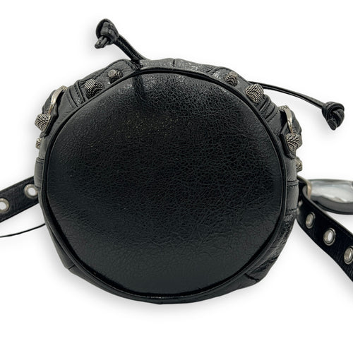 Le Cagole XS Black Bucket Bag in Lambskin, Silver hardware