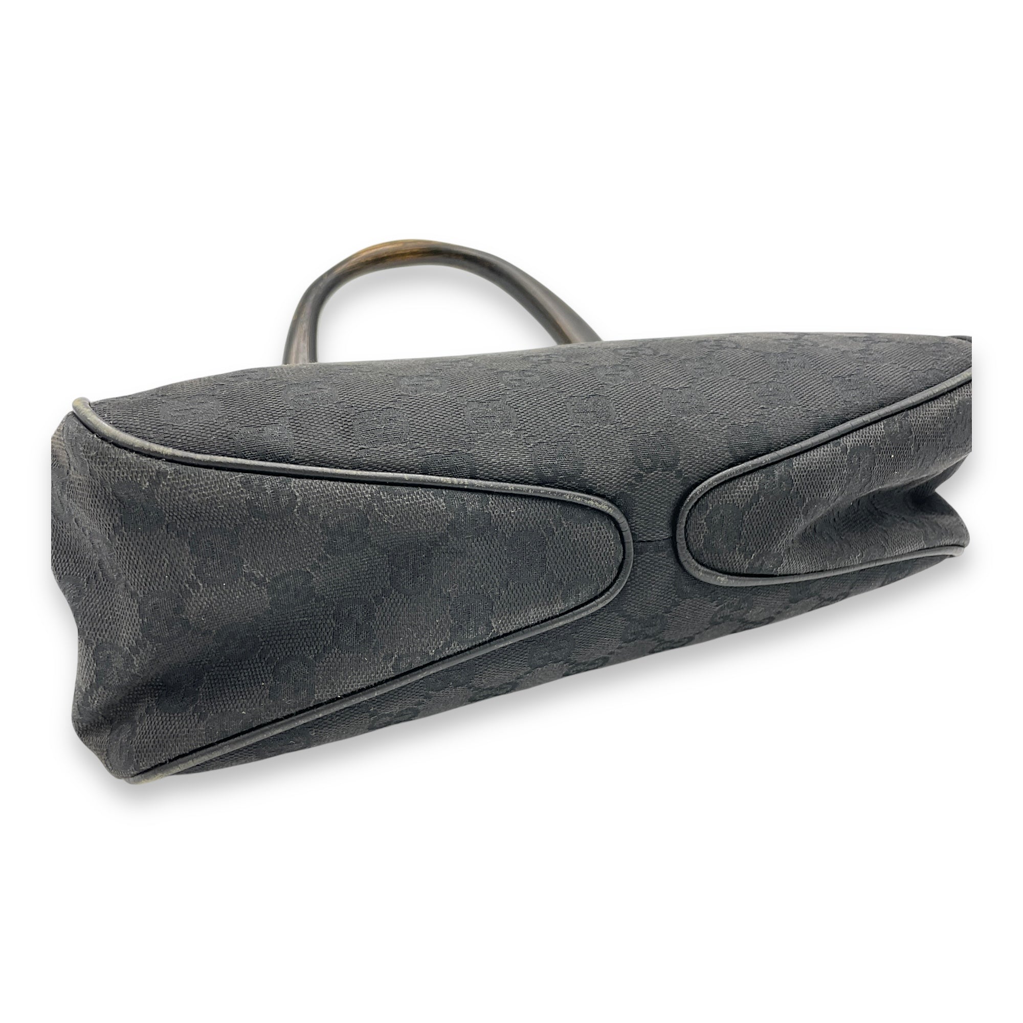 GG Bamboo Black Top Handle Bag in Canvas, Gunmetal hardware