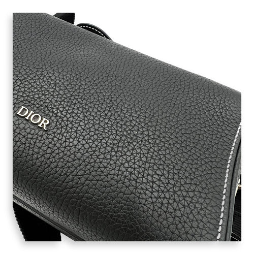 Saddle Crossbody Bag Black in Calfskin, Silver hardware