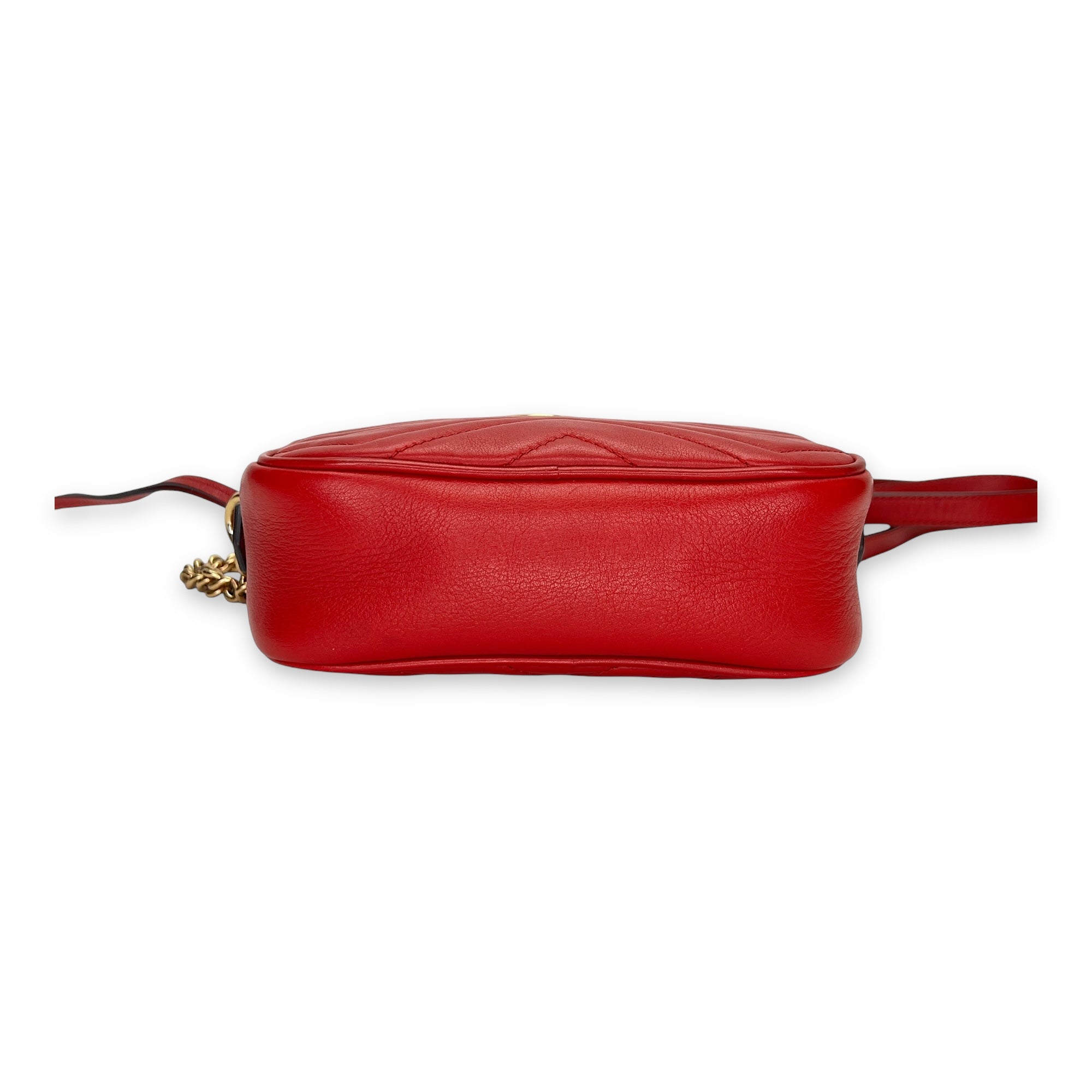 GG Marmont NA Crossbody Bag Red in Calfskin, Gold