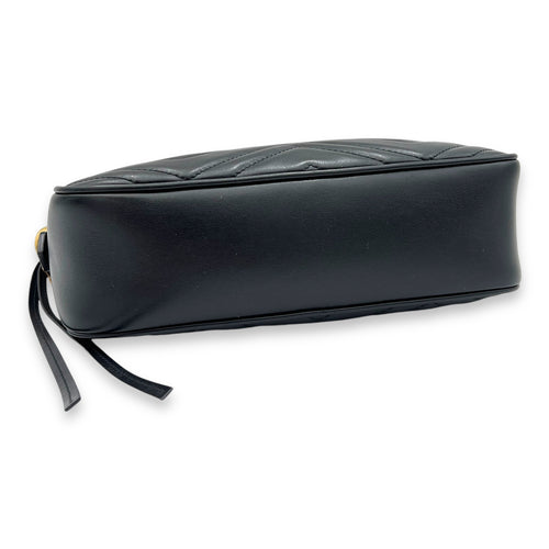 GG Marmont Small Black Crossbody Bag in Calfskin, Gold hardware