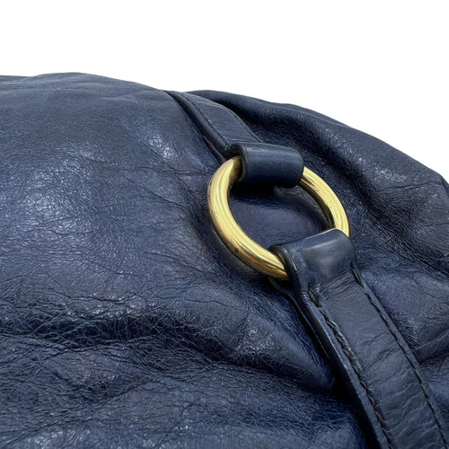 Vitello Lux Blue Top Handle Bag in Distressed Leather, Gold hardware