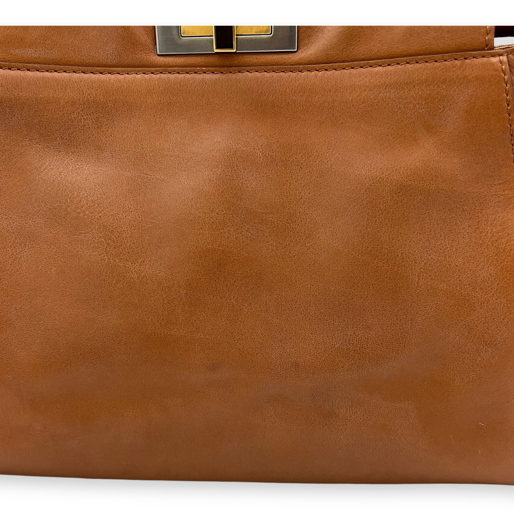 Peekaboo Top handle Bag Medium Brown in Calfskin , Silver Hardware