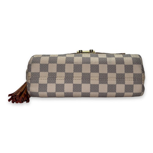 Croisette Damier Azur Top Handle Bag in Coated Canvas, Gold hardware