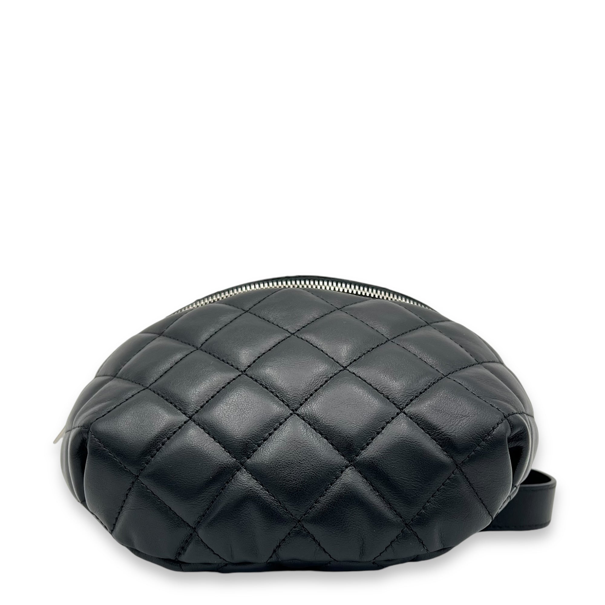 Quilted Black Belt Bag in Calfskin, Silver hardware