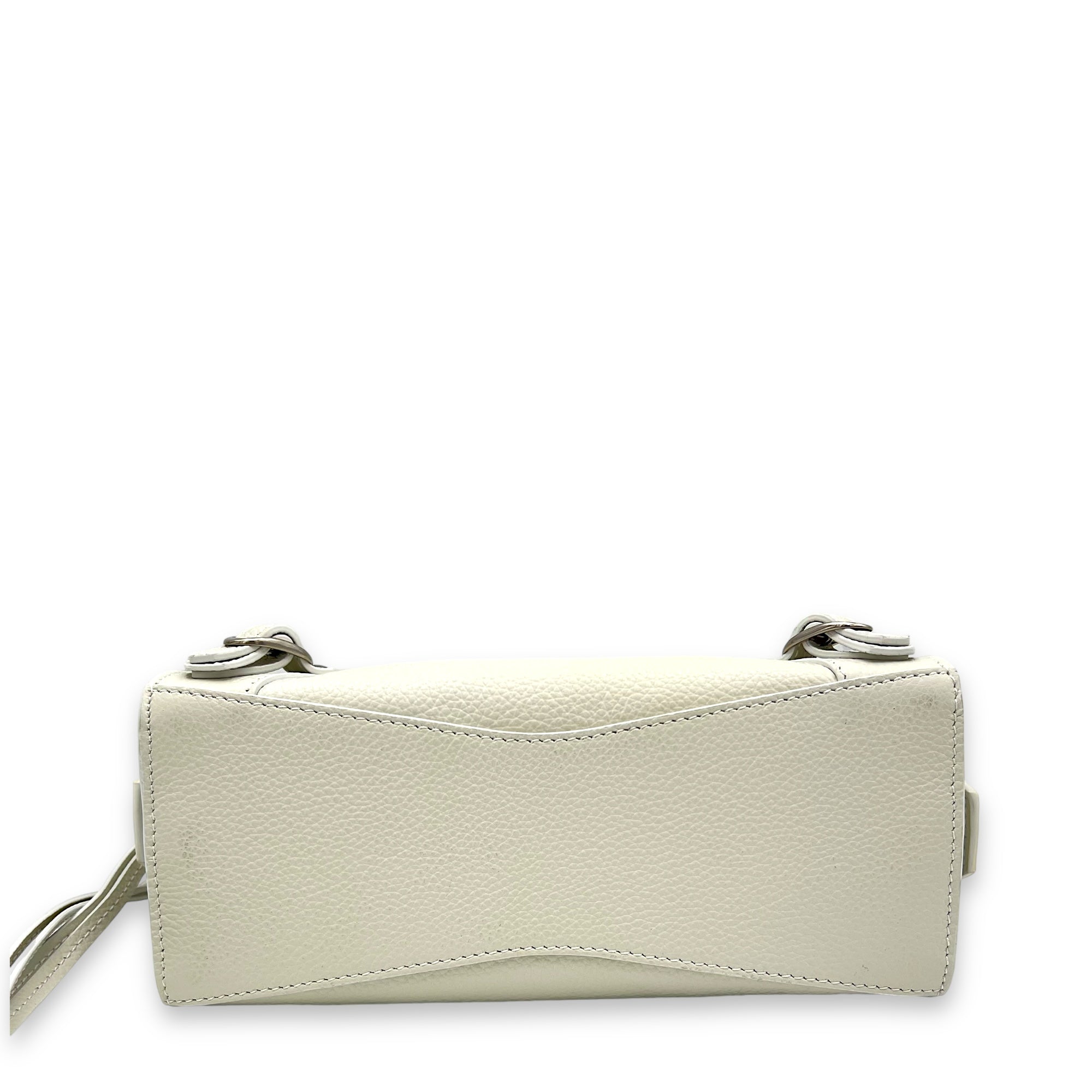 Neo Classic Top Handle Bag Mini White in Calfskin, Silver hardware