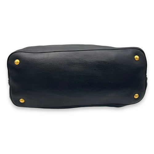 Logo Black Top Handle Bag in Calfskin, Gold hardware