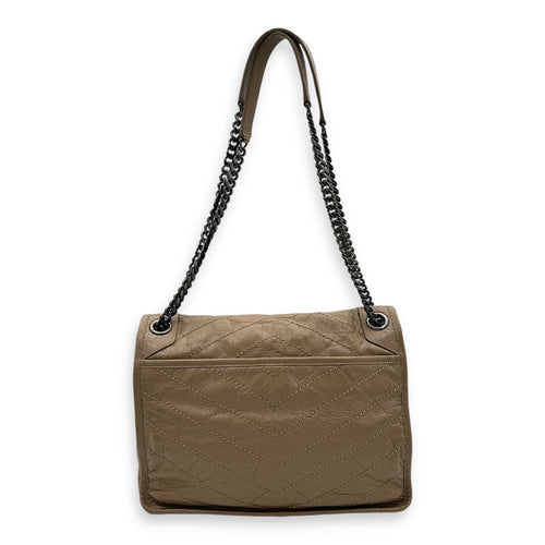 Niki Shoulder Bag Beige in Distressed Leather, Ruthenium hardware