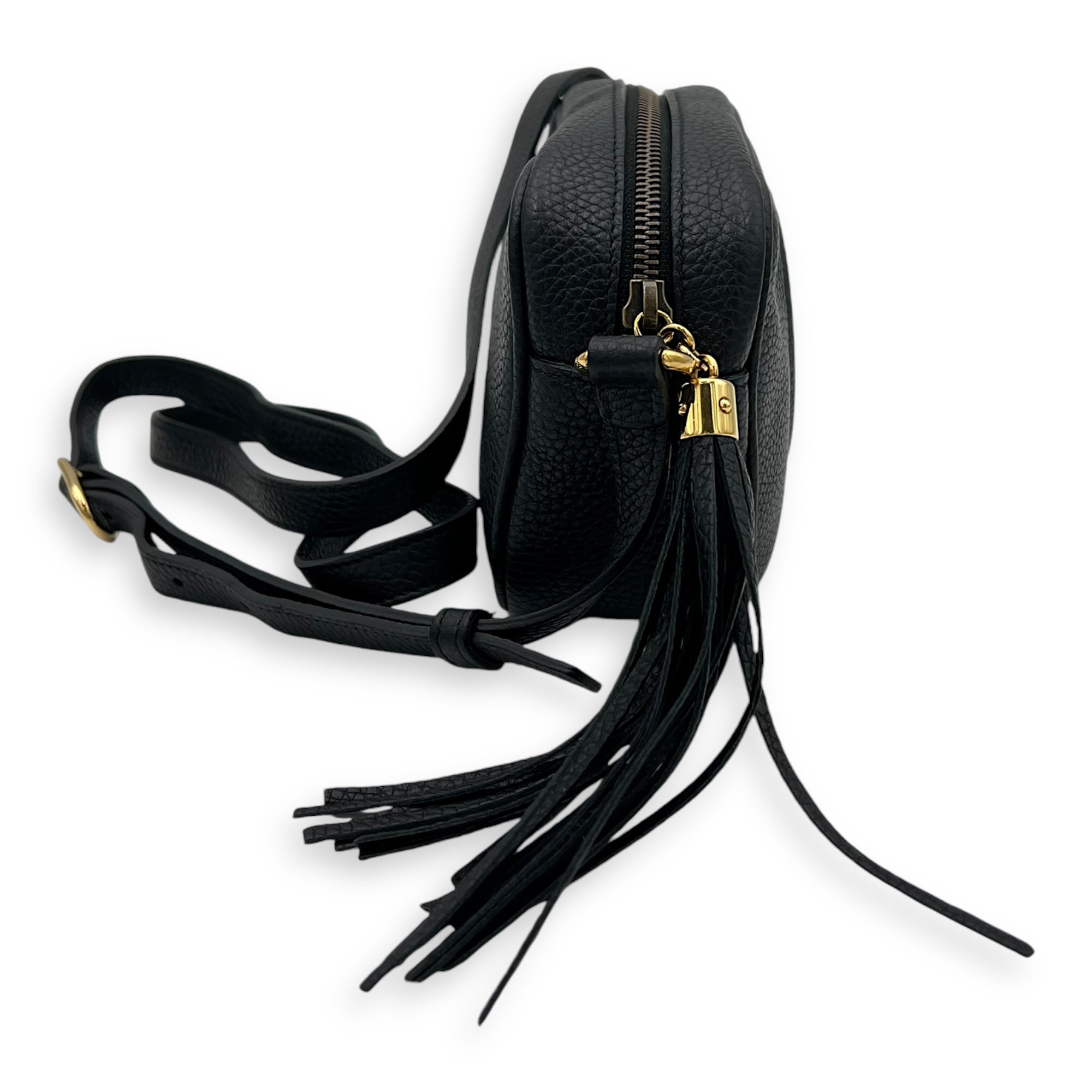 Soho Mini Black Crossbody Bag in Calfskin, Gold hardware