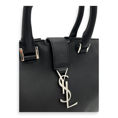 Monogram Cabas Black Top Handle Bag in Calfskin, Silver hardware