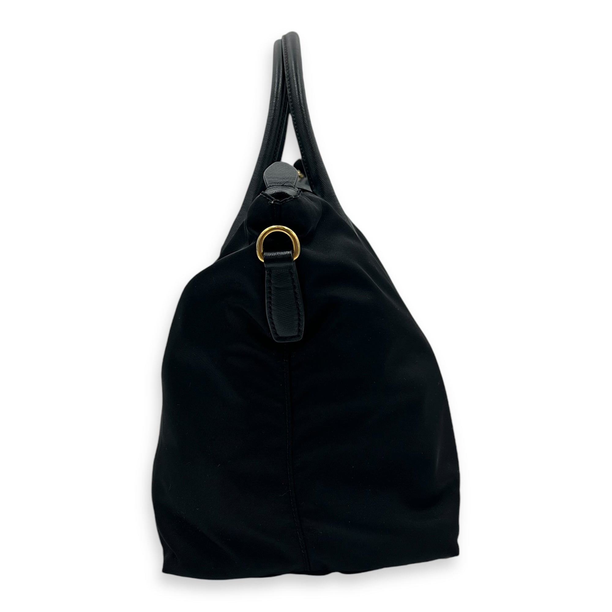 Logo Top Handle Bag Black in Nylon, Gold hardware