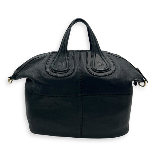 Nightingale Black Top Handle Bag in Lambskin, Gold hardware