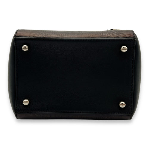 HDG Mini Black Top Handle Bag in Lizard Embossed Calfskin, Silver hardware