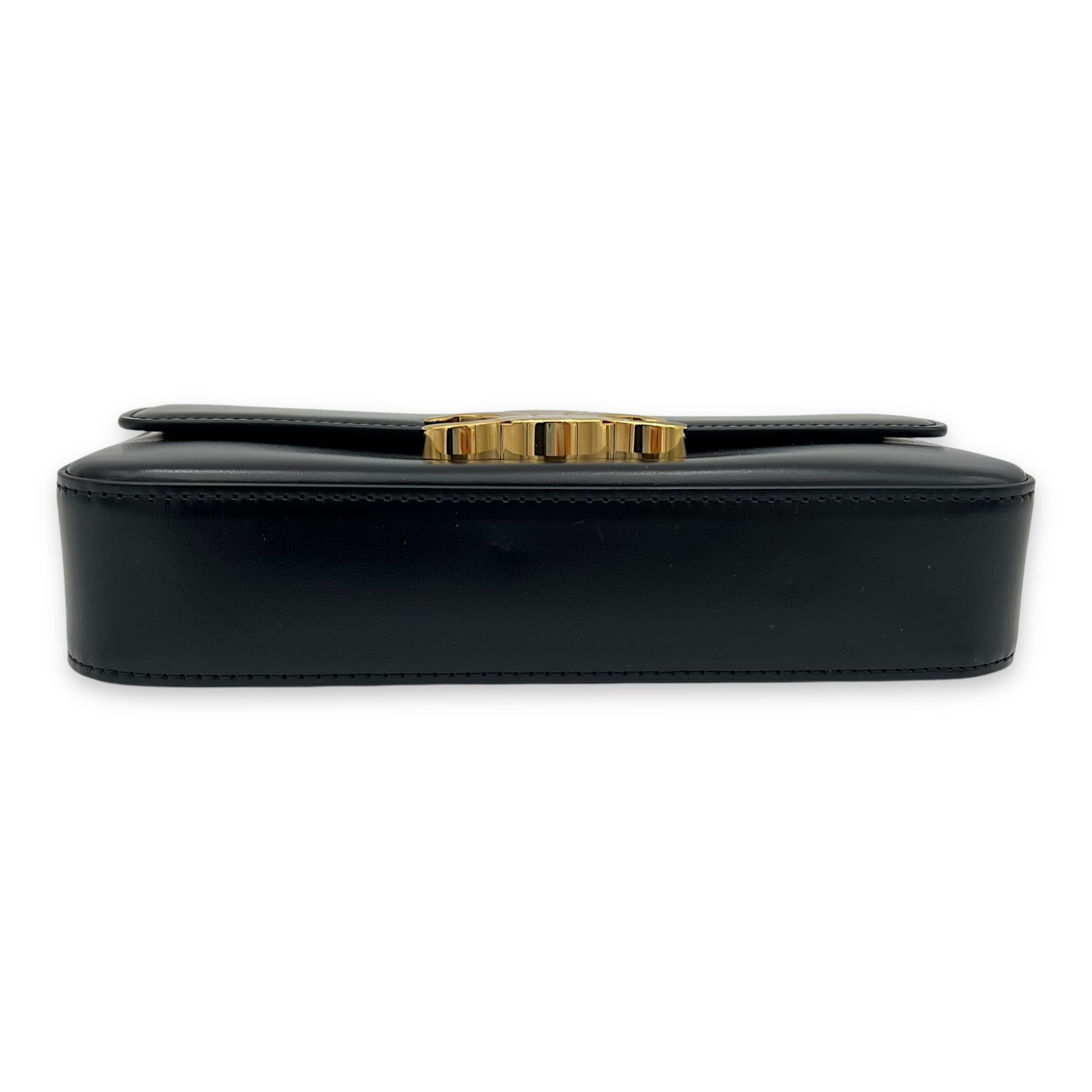 Triomphe Shoulder Bag Black in Calfskin, Gold hardware