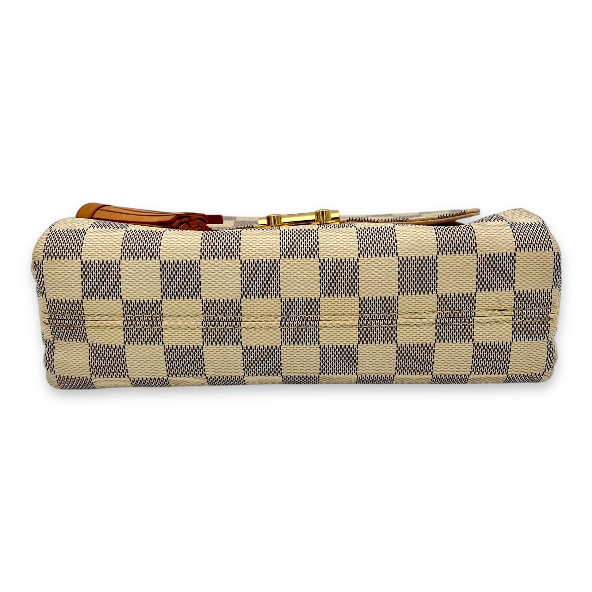 Croisette Top Handle Bag Damier Azur in Coated Canvas, Gold hardware