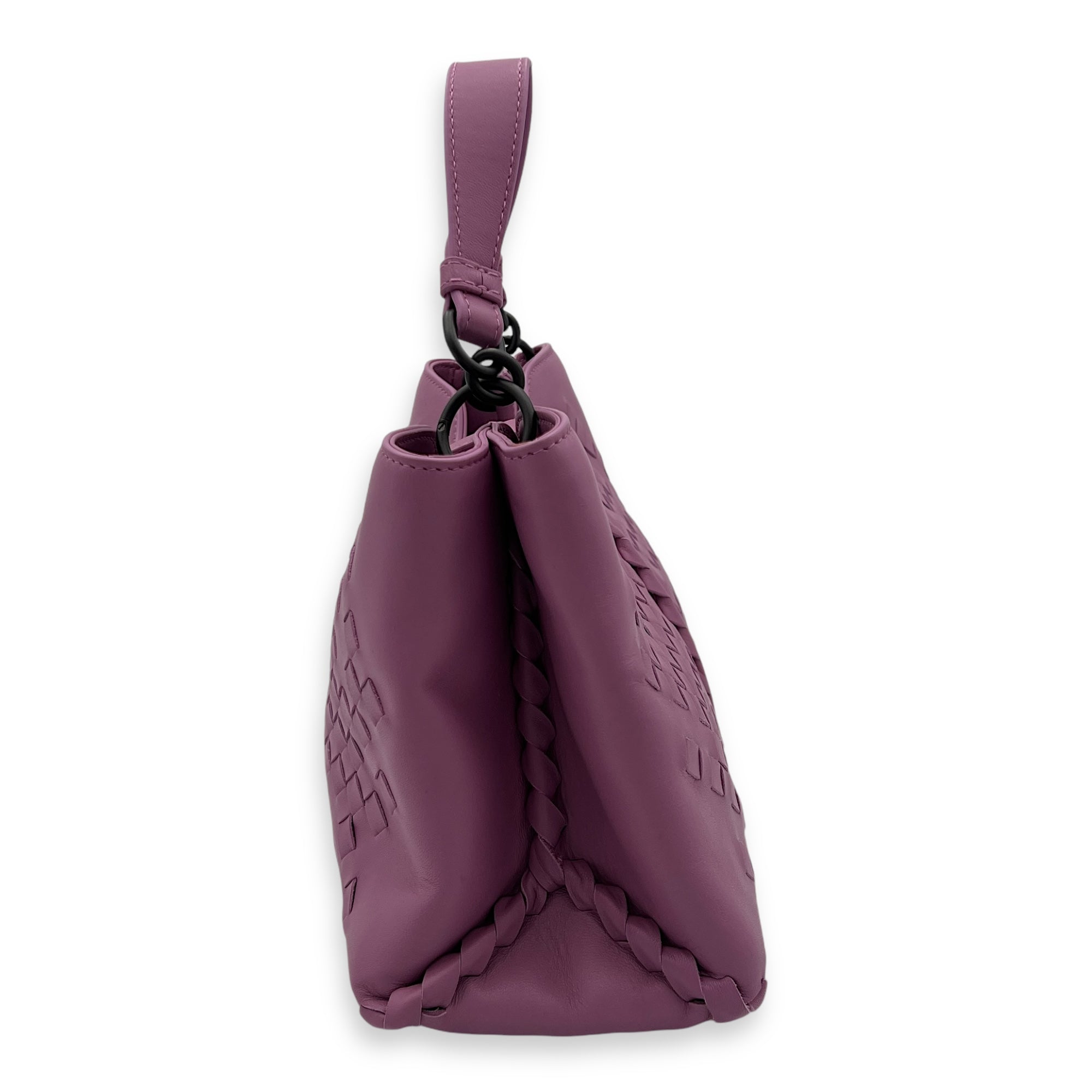 Intrecciato Top Handle Bag Purple in Nappa Leather, Ruthenium hardware