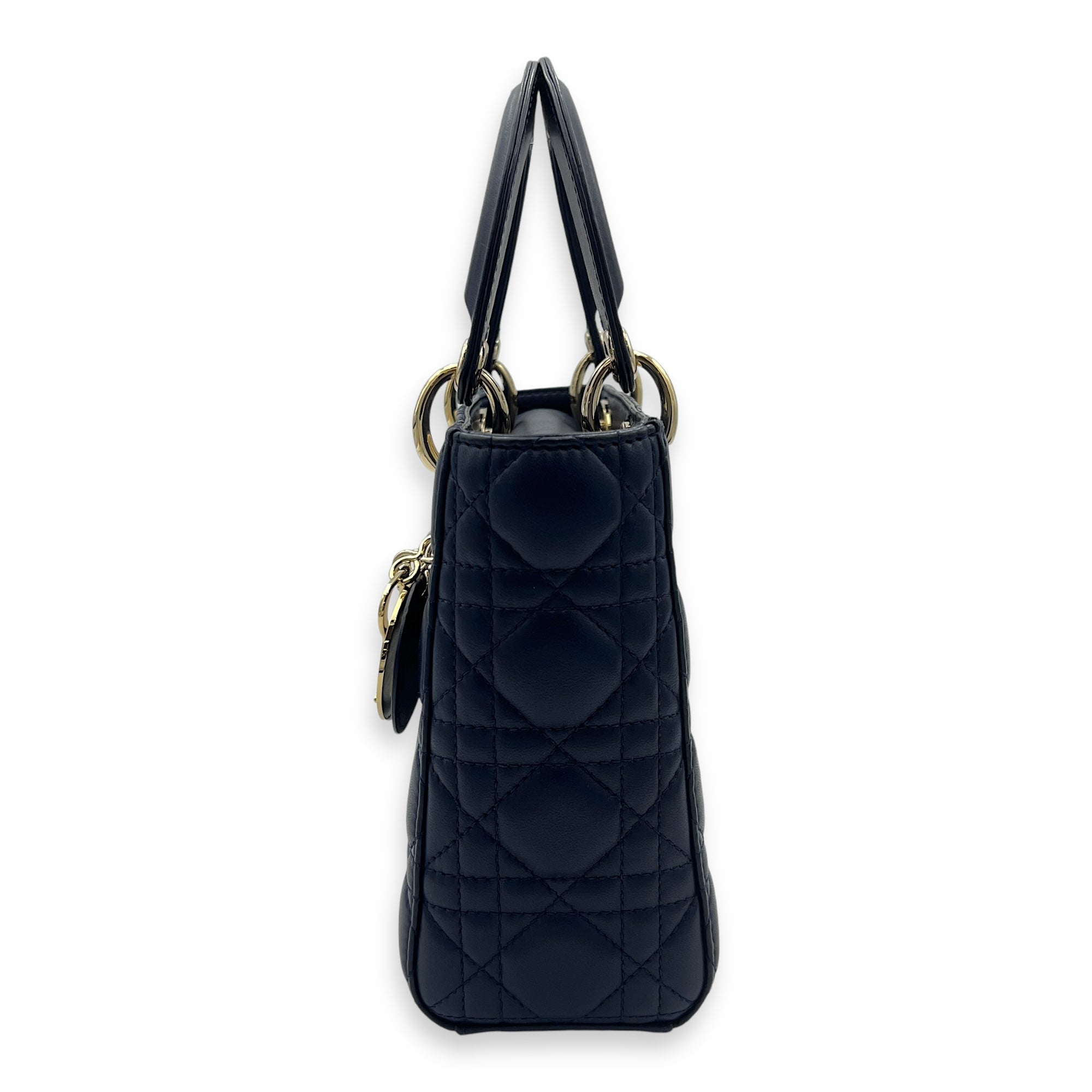 Lady Dior Small Blue Top Handle Bag in Lambskin, Gold hardware