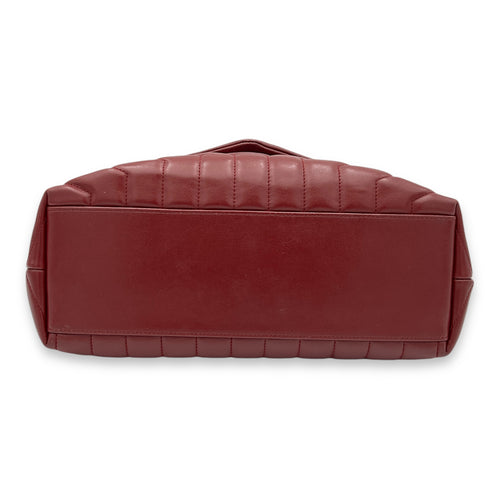 Loulou Small Red Shoulder Bag in Calfskin, Silver hardware