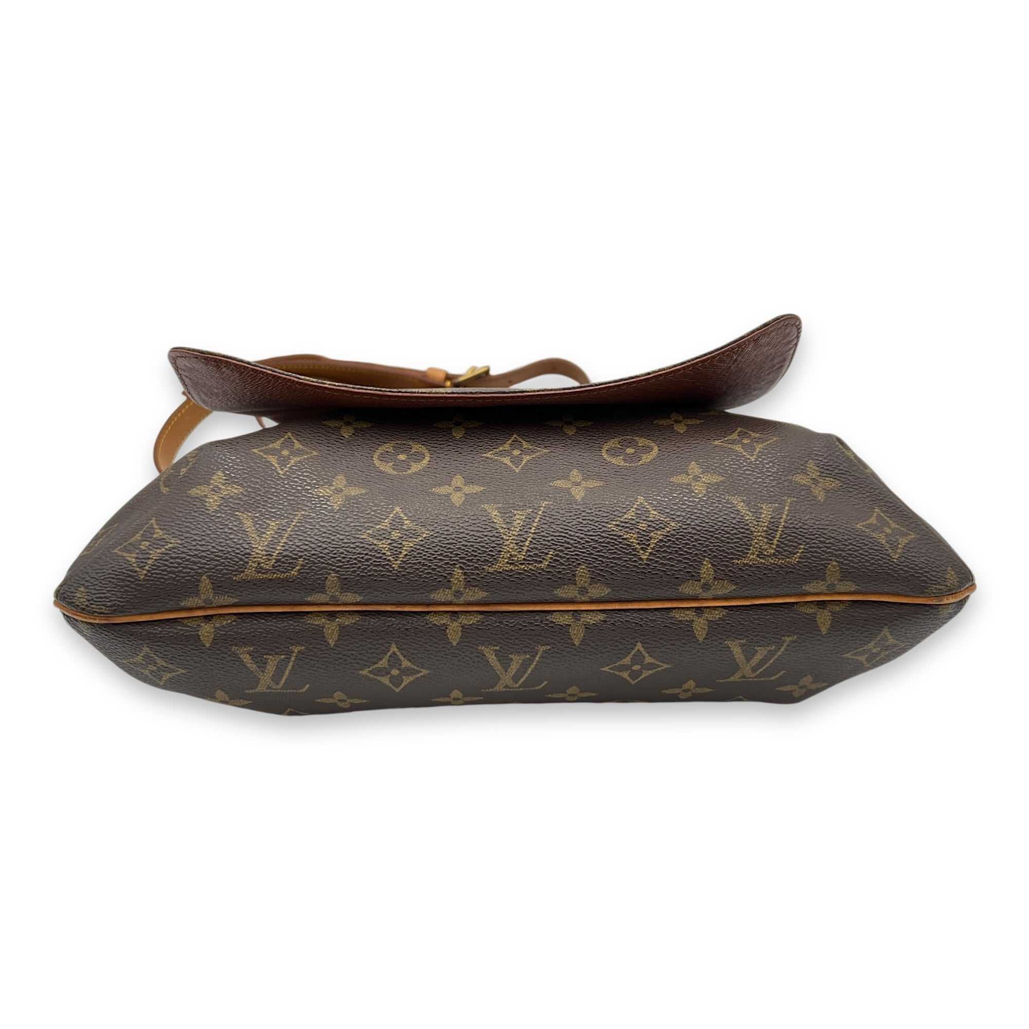 Musette Salsa GM Brown Shoulder Bag in Monogram Coated Canvas, Gold hardware