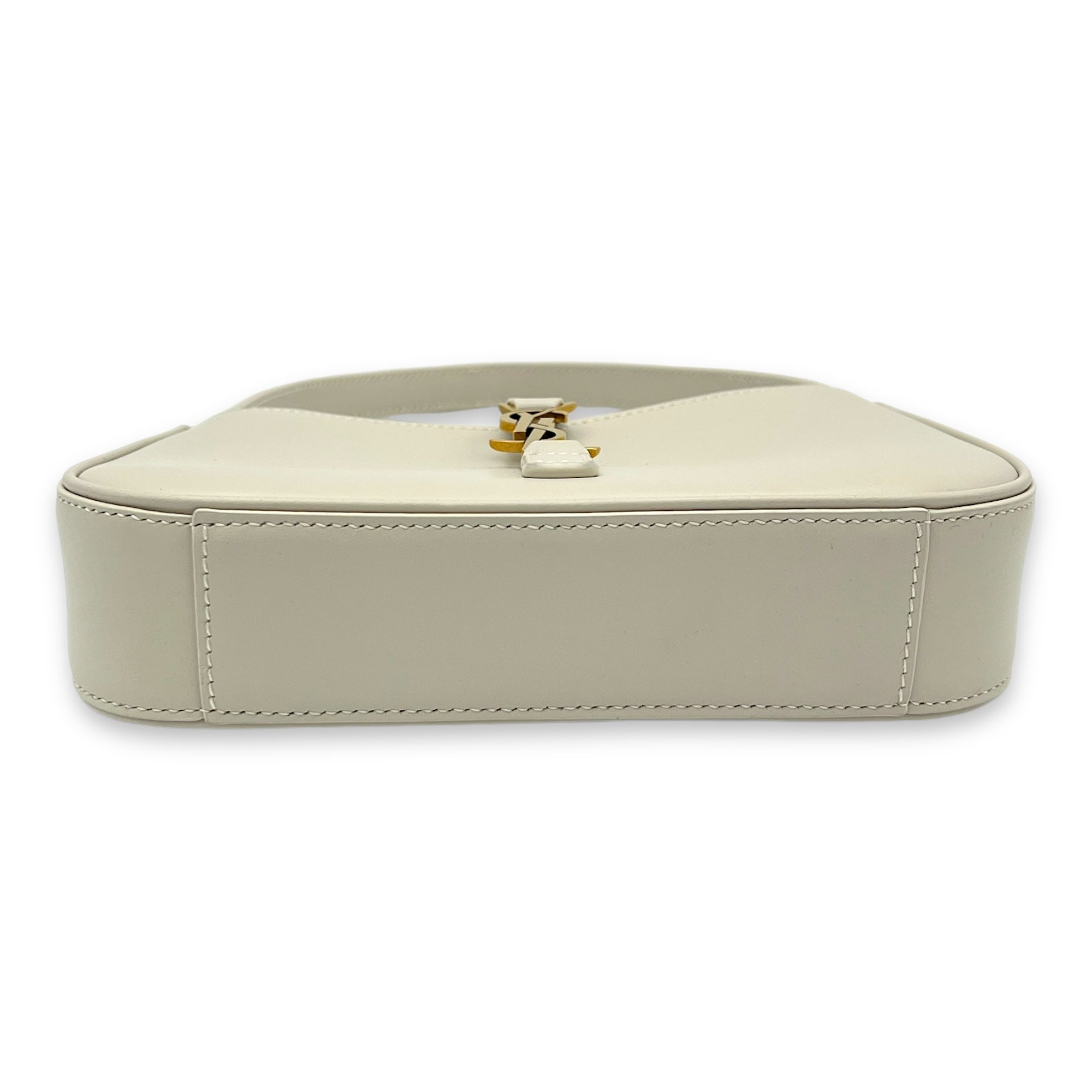 Le 5 A 7 Mini White Shoulder Bag in Calfskin, Gold hardware