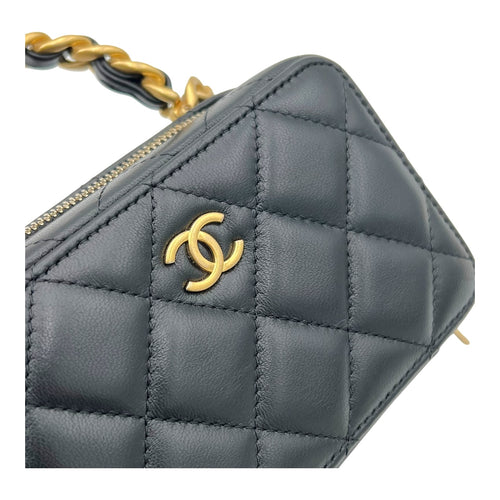 Vanity Top Handle Bag Black in Lambskin, Gold hardware