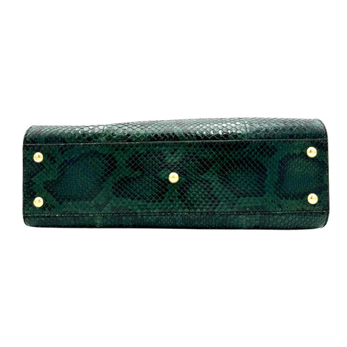 Peekaboo Top Handle Bag Green in Python Embossed Calfskin, Gold hardware