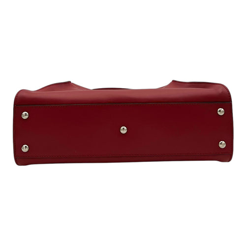 Peekaboo Medium Red Top Handle Bag in Calfskin, Silver hardware