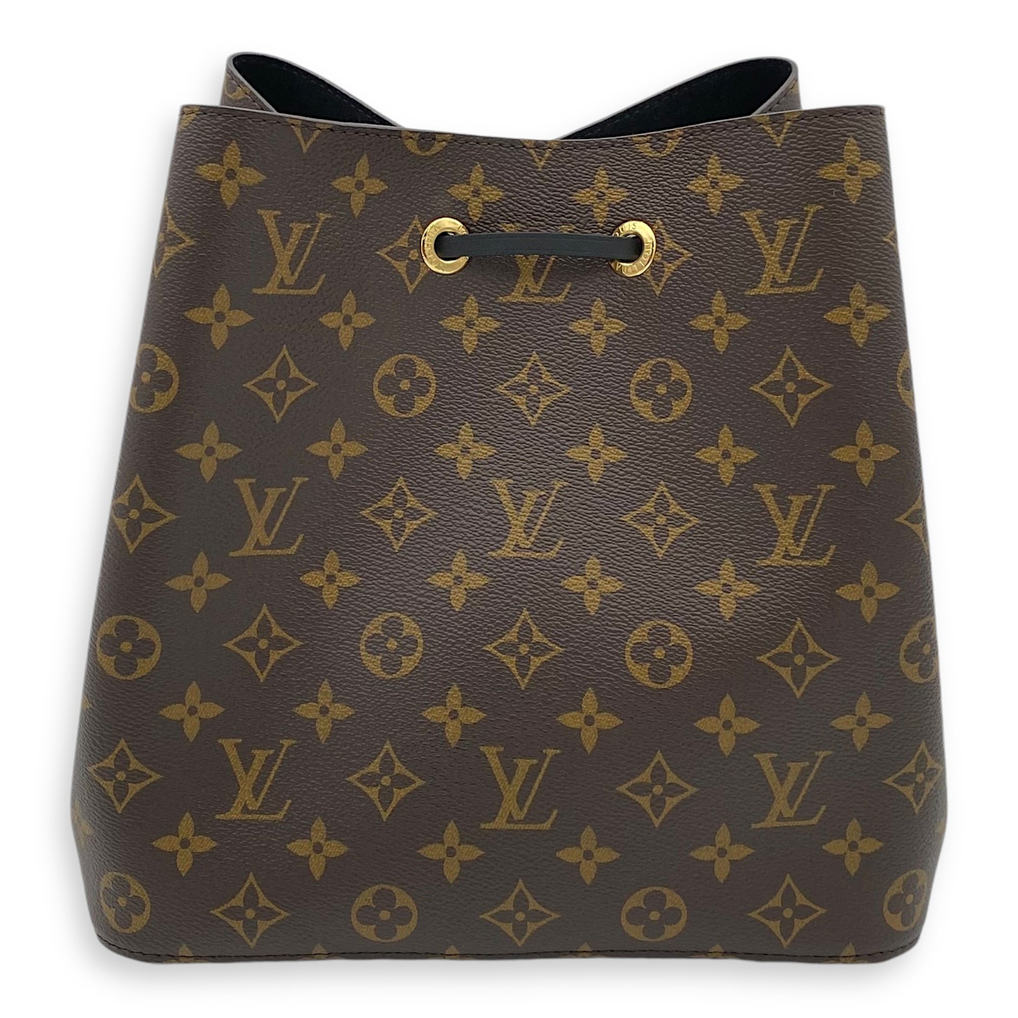 NeoNoe MM Brown Bucket Bag in Monogram Coated Canvas, Gold hardware