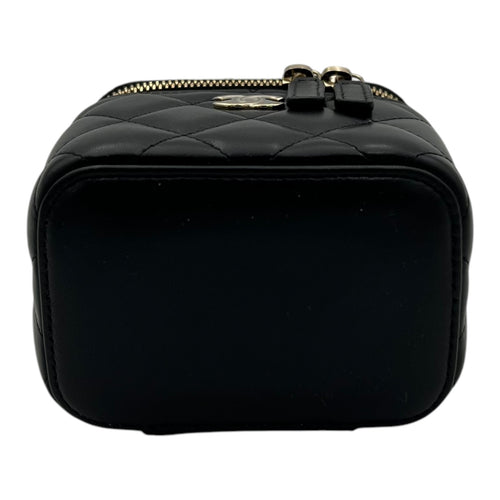 Camellia Vanity Mini Black Crossbody Bag in Lambskin, Gold hardware