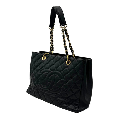 GST Tote Bag Black in Caviar Leather, Gold hardware