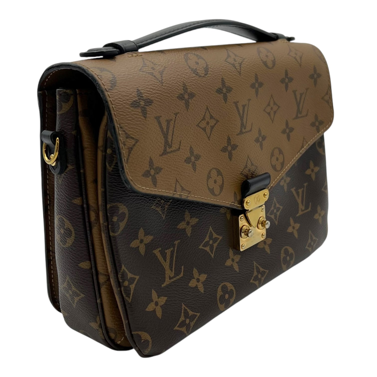 Pochette Metis Top Handle Bag Brown in Monogram Coated Canvas, Gold hardware