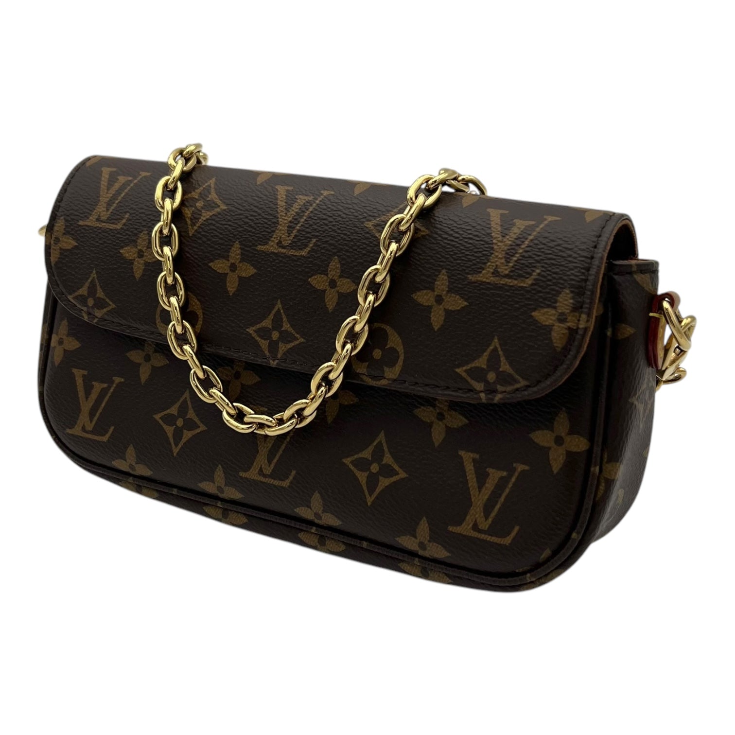 Ivy Wallet On Chain Brown in Monogram Coated Canvas, Gold hardware